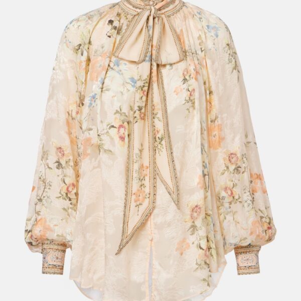 Silk Blouse Bow Collar Floral