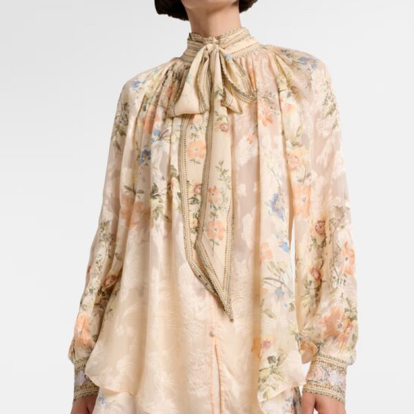 Silk Blouse Bow Collar Floral Silk Blouse Bow Collar Floral