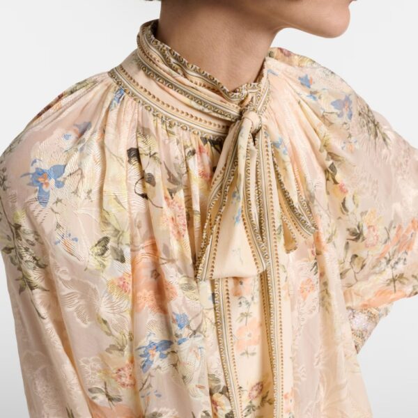 Silk Blouse Bow Collar Floral Silk Blouse Bow Collar Floral