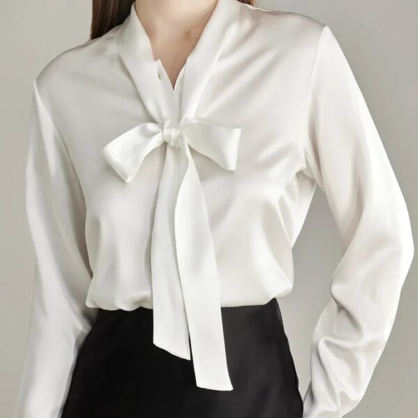 Silk Blouse Bow Collar Ivory