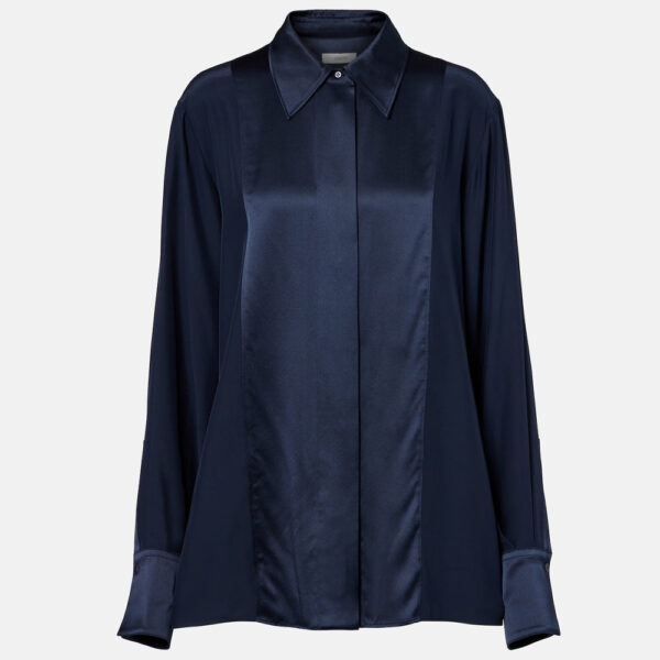 Silk Blouse Button Down Navy