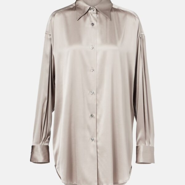 Silk Blouse Button Down Silver