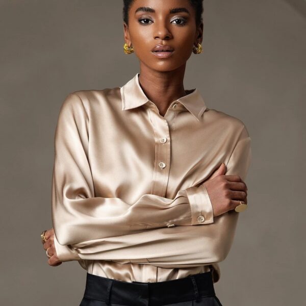 Silk Blouse Long Sleeve Champagne