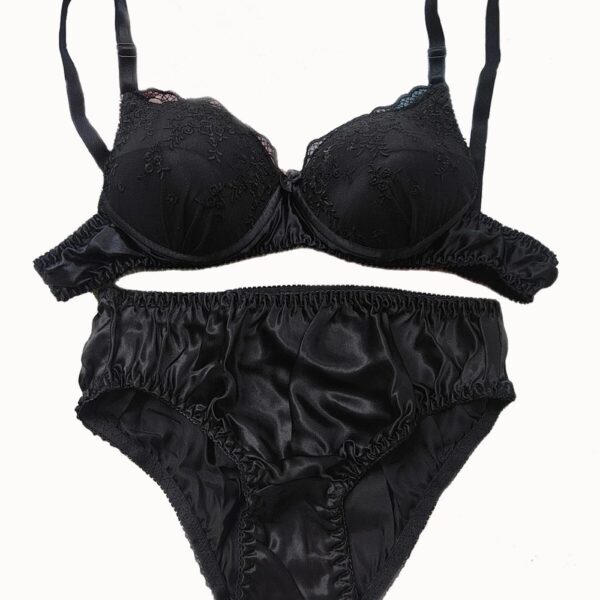 Seiden-BH-Höschen-Set French Cut Schwarz