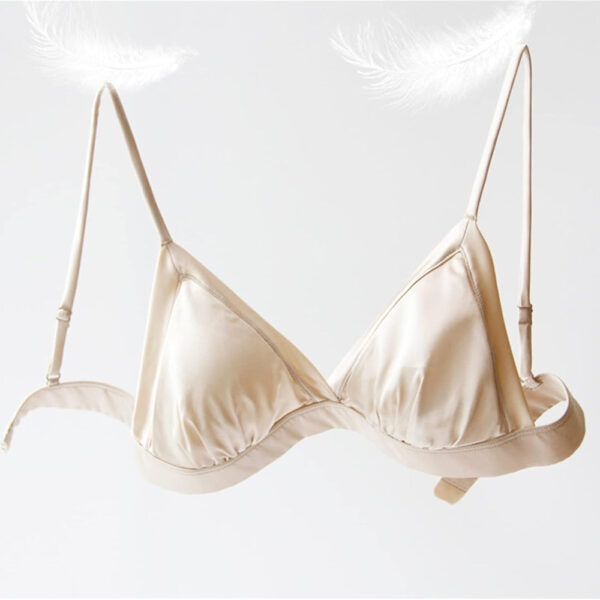 Conjunto bralette de seda com rebordo em renda Champanhe Conjunto bralette de seda com rebordo em renda Champanhe