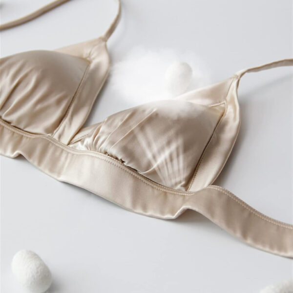Conjunto bralette de seda com rebordo em renda Champanhe Conjunto bralette de seda com rebordo em renda Champanhe