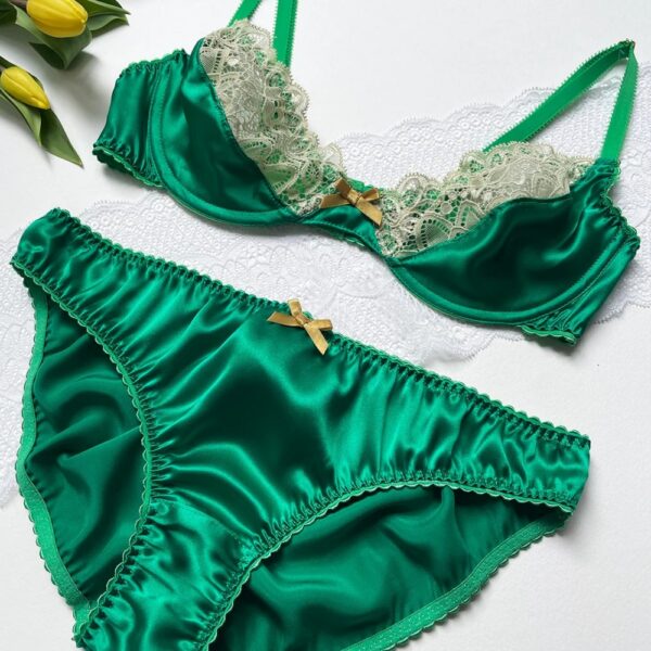 Seiden-Bralette Set Spitzenbesatz Smaragd Seiden-Bralette Set Spitzenbesatz Smaragd