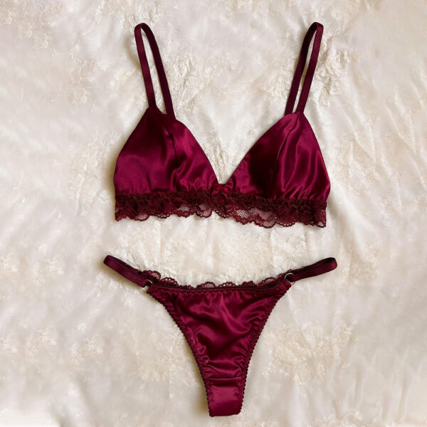 Seiden-Bralette-Set mit Spitzenbesatz Wein