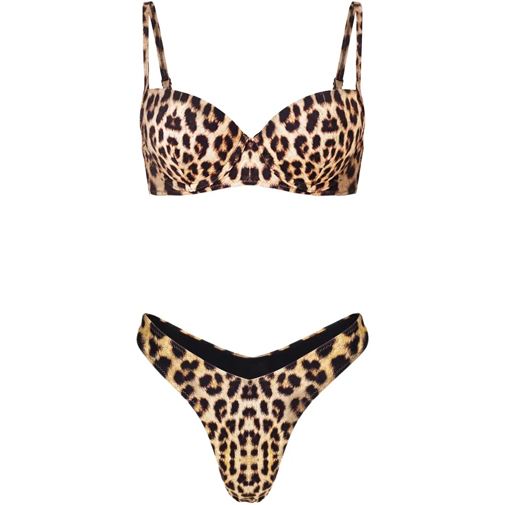 Silk Bralette Set Soft Cup Leopard