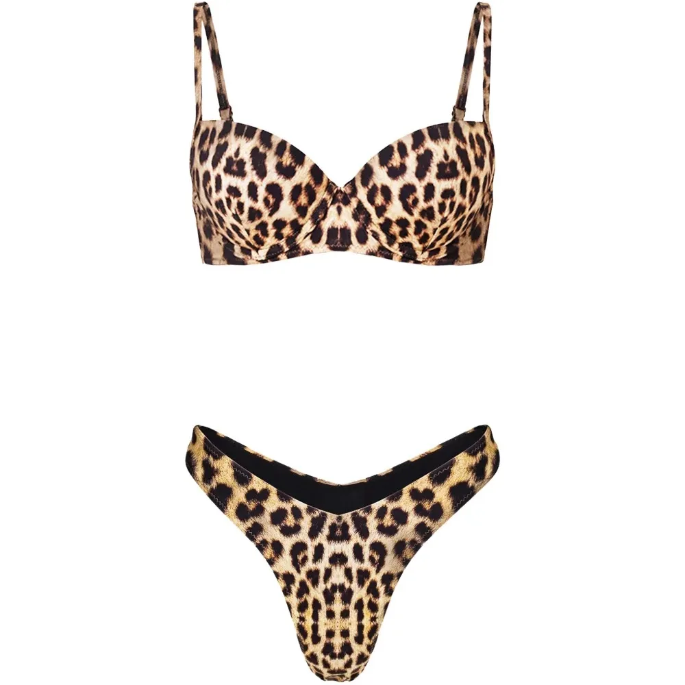 Silk Bralette Set Soft Cup Leopard