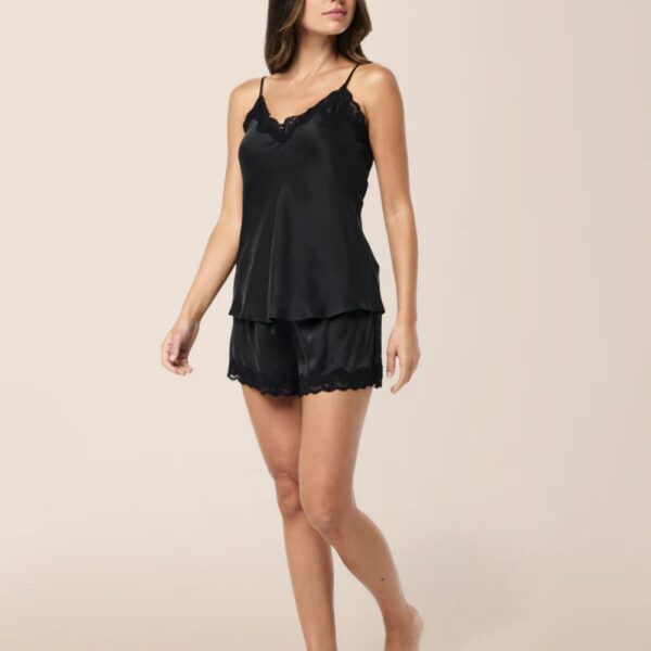 Silk Cami Set Contrast Trim Black Silk Cami Set Contrast Trim Black