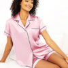 Silk Cami Shorts Set Contrast Trim Rose
