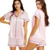 Silk Cami Shorts Set Contrast Trim Rose