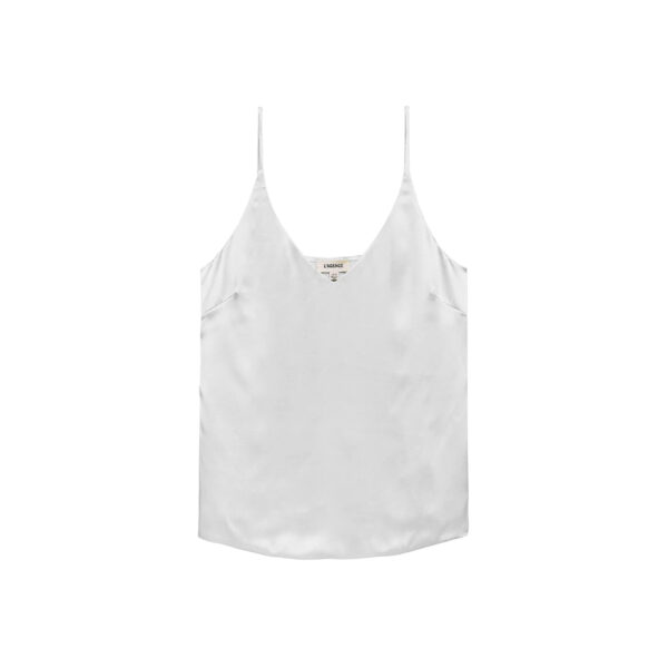 Silk Cami Tank Rib Trim Pearl