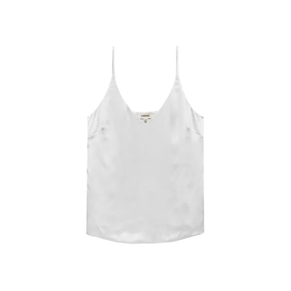 Silk Cami Tank Rib Trim Pearl Silk Cami Tank Rib Trim Pearl
