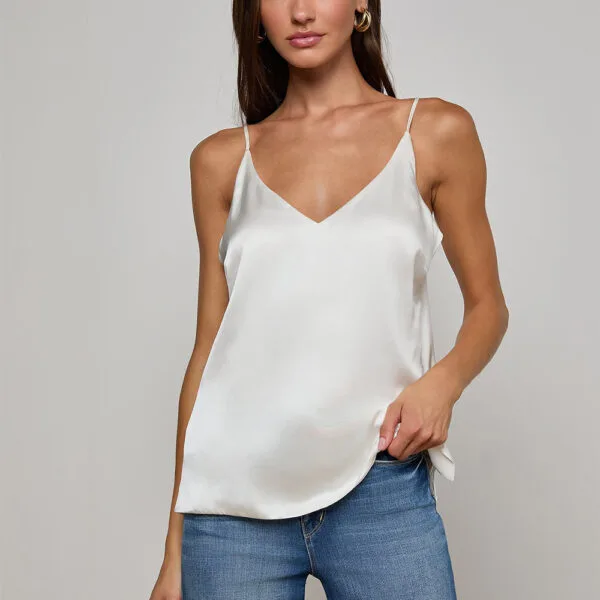 Silk Cami Tank Rib Trim Pearl Silk Cami Tank Rib Trim Pearl