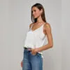 Silk Cami Tank Rib Trim Pearl Silk Cami Tank Rib Trim Pearl