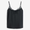 Silk Cami Top Rib Trim Black