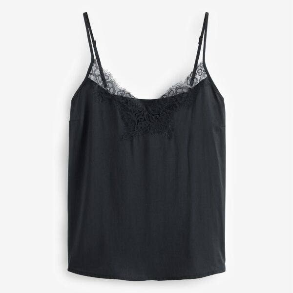 Seda Cami Top Rib Trim Negro