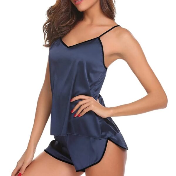 Silk Camisole Set Adjustable Strap Navy