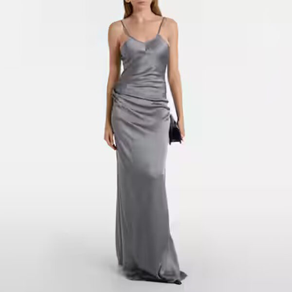 Silk Dress Backless Silver
