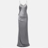Silk Dress Backless Silver