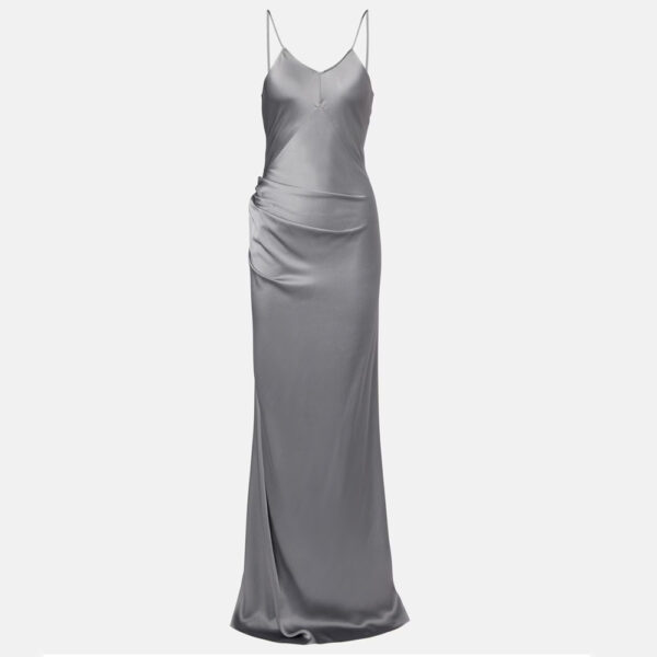 Silk Dress Backless Silver