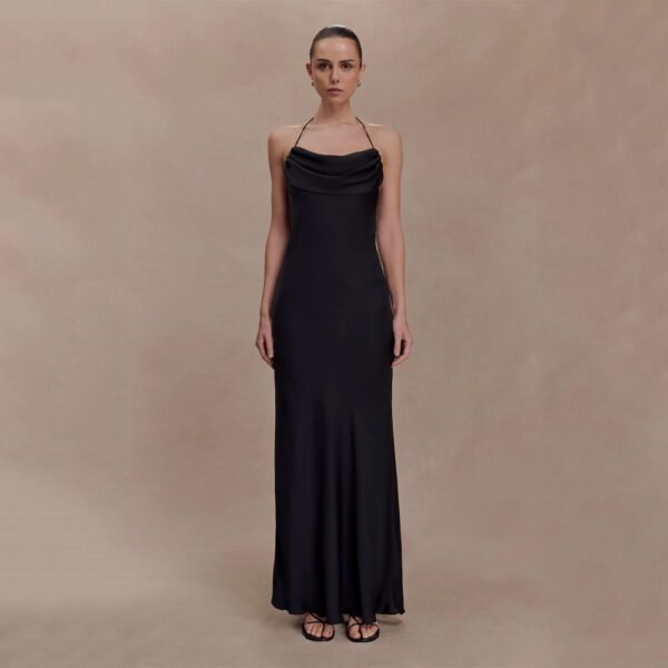 Silk Dress Cowl Neck Black