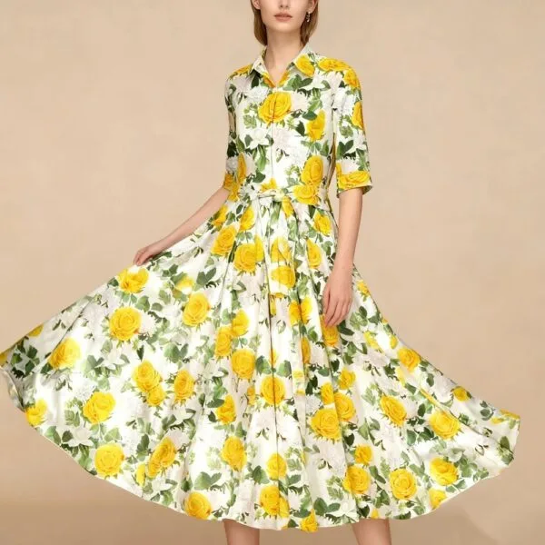 Silk Dress Cowl Neck Floral
