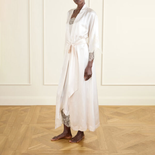 Silk Kimono Robe Longline Pearl Silk Kimono Robe Longline Pearl