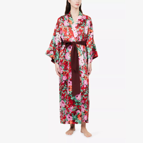 Vestaglia kimono in seta stampata rosa Vestaglia kimono in seta stampata rosa