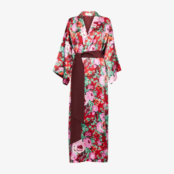 Silk Kimono Robe Printed Rose