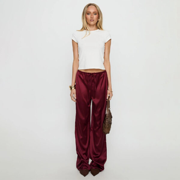 Silk Lounge Bottoms Ankle Length Wine