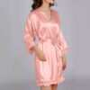 Silk Nightgown Robe Set Belted Rose