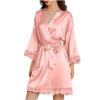 Silk Nightgown Robe Set Belted Rose