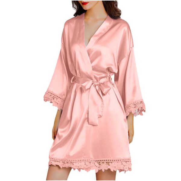 Silk Nightgown Robe Set Belted Rose