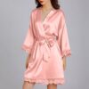 Silk Nightgown Robe Set Belted Rose