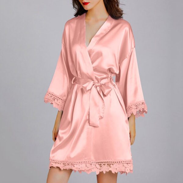 Silk Nightgown Robe Set Belted Rose