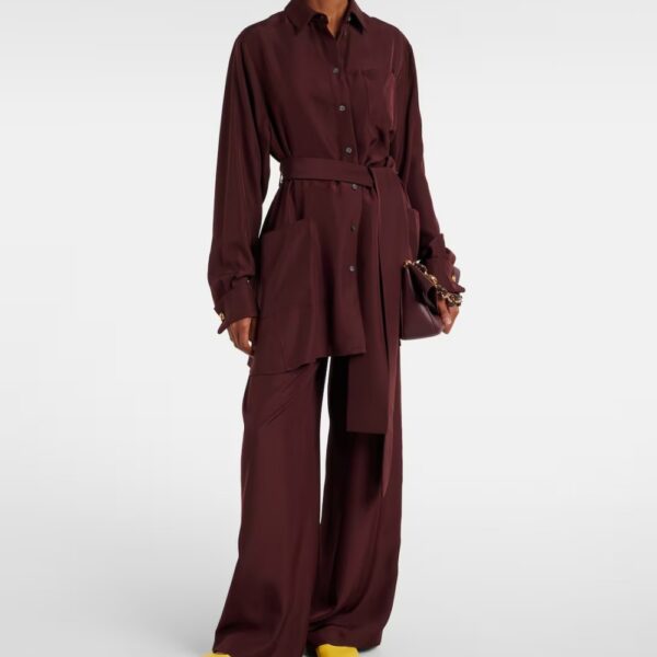 Silk Outerwear Belted Wine