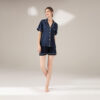Conjunto de pijama de seda con ribete de contraste Azul marino Conjunto de pijama de seda con ribete de contraste Azul marino
