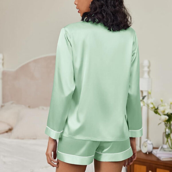Conjunto de pijama de seda con ribete en contraste Sage Conjunto de pijama de seda con ribete en contraste Sage