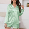 Conjunto de pijama de seda con ribete en contraste Sage Conjunto de pijama de seda con ribete en contraste Sage
