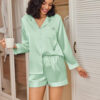 Conjunto de pijama de seda con ribete en contraste Sage Conjunto de pijama de seda con ribete en contraste Sage