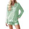 Conjunto de pijama de seda con ribete en contraste Sage Conjunto de pijama de seda con ribete en contraste Sage