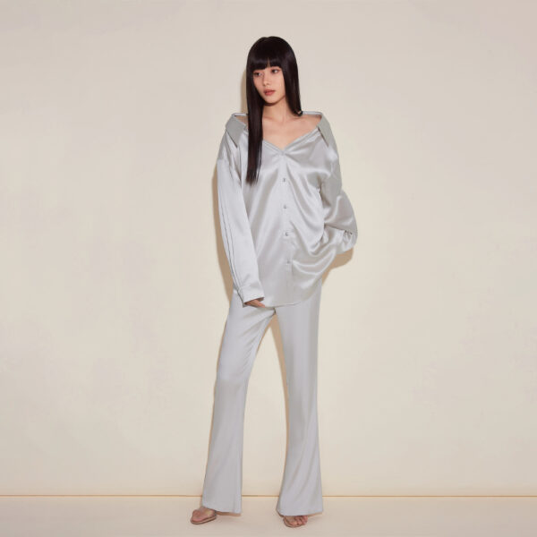 Seiden-Pyjama-Set Gerades Bein Silber