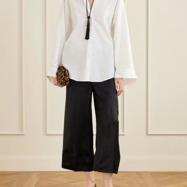 Silk Pants Drawstring Black