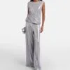 Silk Pants Straight Leg Silver Silk Pants Straight Leg Silver