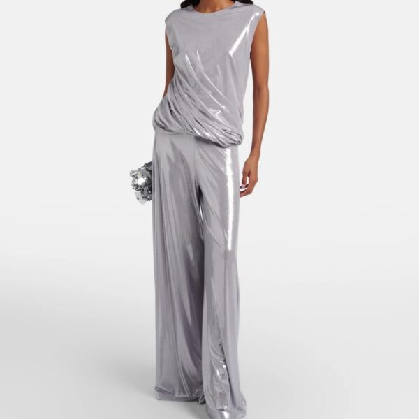 Pantaloni di seta a gamba dritta Argento Pantaloni di seta a gamba dritta Argento