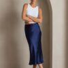 Falda de seda Midi Navy Falda de seda Midi Navy