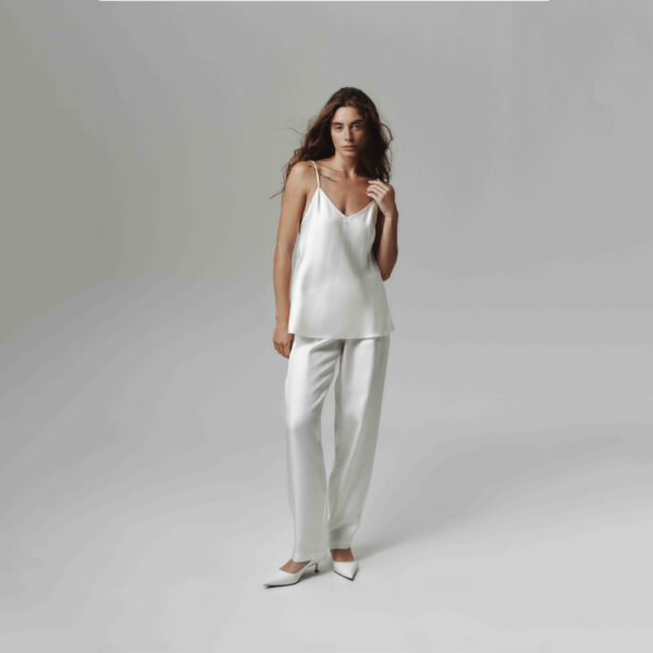 Silk Tank Top V Neck Silver